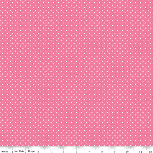 Swiss Dot White On Hot Pink Fabric by Riley Blake Designs, C670-70 HOTPINK, 1/2 yard increments