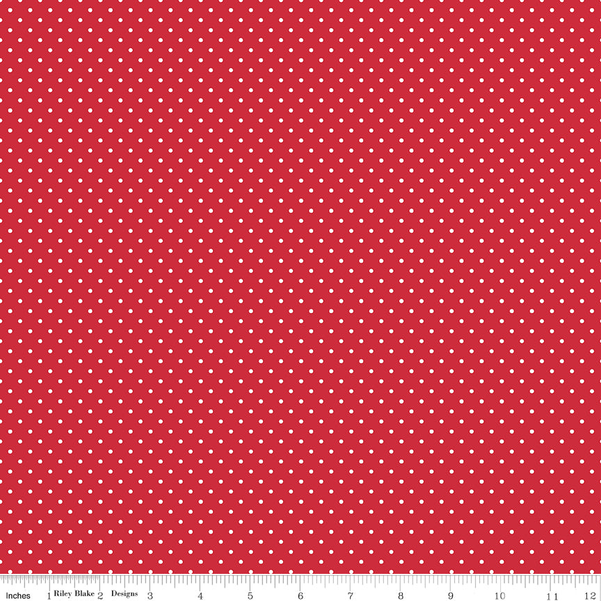 Swiss Dot White On Red Fabric by Riley Blake Designs, C670-80 RED, 1/2 yard increments