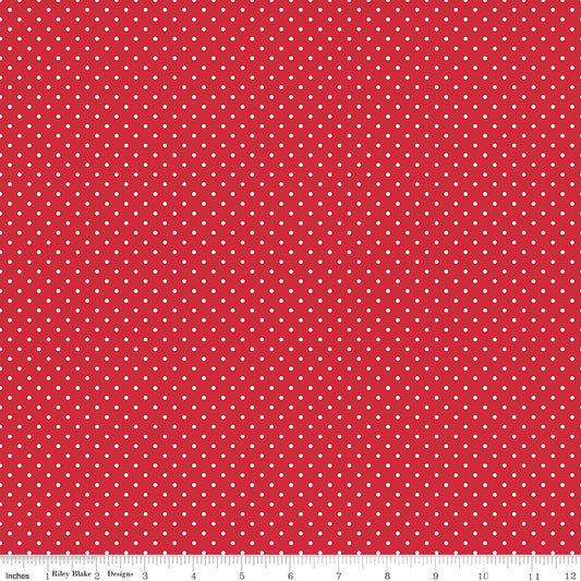 Swiss Dot White On Red Fabric by Riley Blake Designs, C670-80 RED, 1/2 yard increments