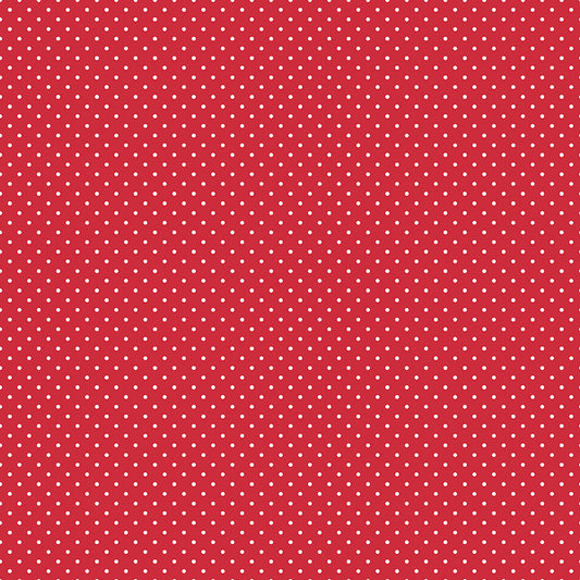 Swiss Dot White On Red Fabric by Riley Blake Designs, C670-80 RED, 1/2 yard increments