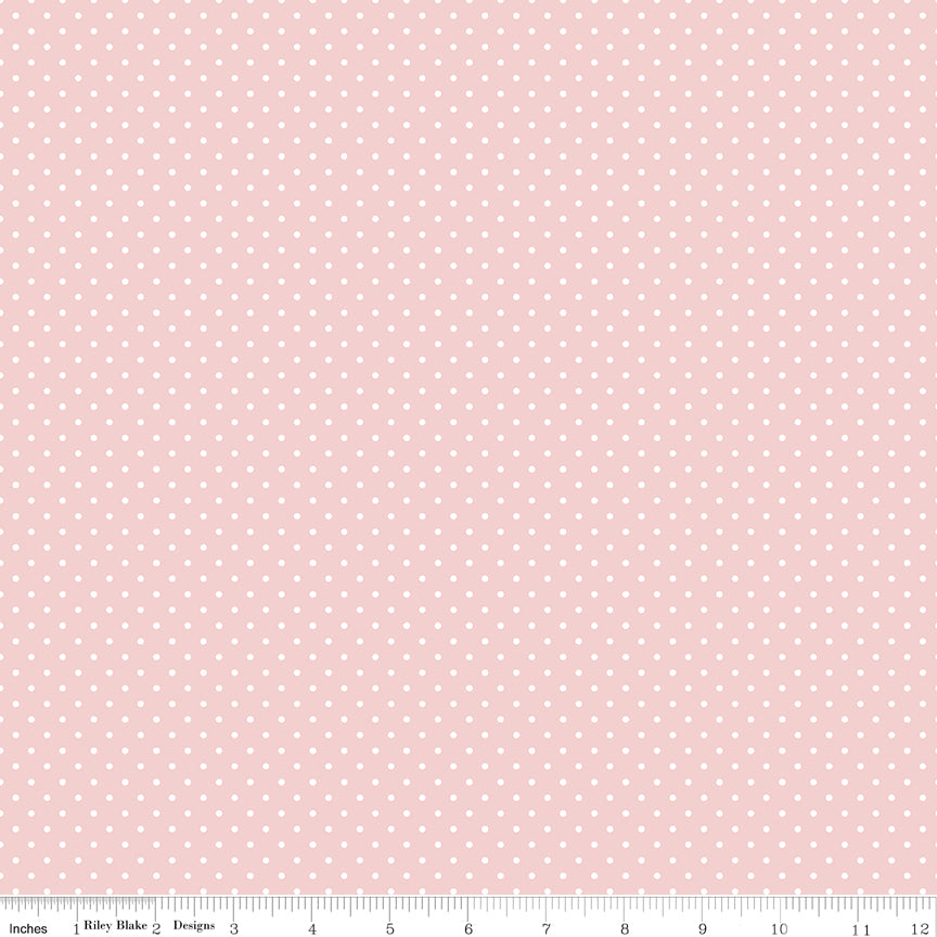 Swiss Dot White On Baby Pink Fabric by Riley Blake Designs, C670-BABYPINK, 1/2 yard increments