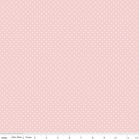 Swiss Dot White On Baby Pink Fabric by Riley Blake Designs, C670-BABYPINK, 1/2 yard increments