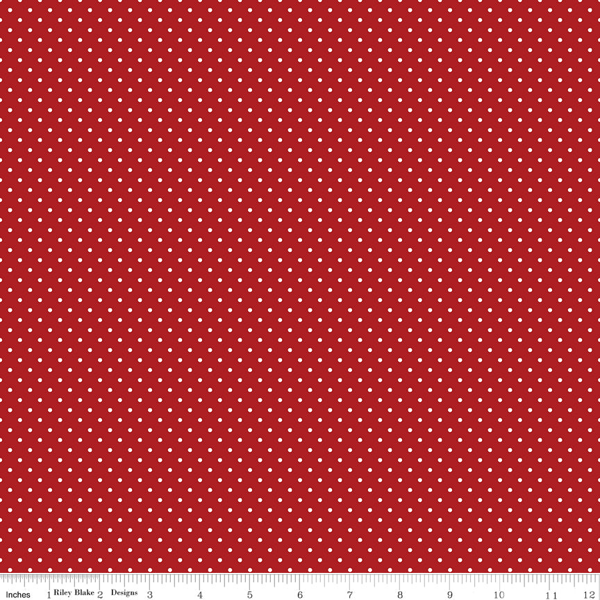 Swiss Dot White On Barn Red Fabric by Riley Blake Designs, C670-BARNRED, 1/2 yard increments