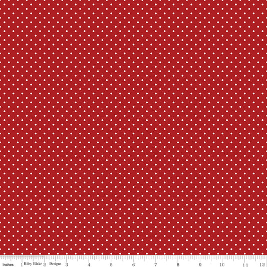 Swiss Dot White On Barn Red Fabric by Riley Blake Designs, C670-BARNRED, 1/2 yard increments