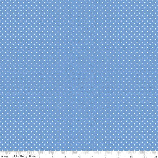 Swiss Dot White On Blueberry Fabric by Riley Blake Designs, C670-BLUEBERRY, 1/2 yard increments