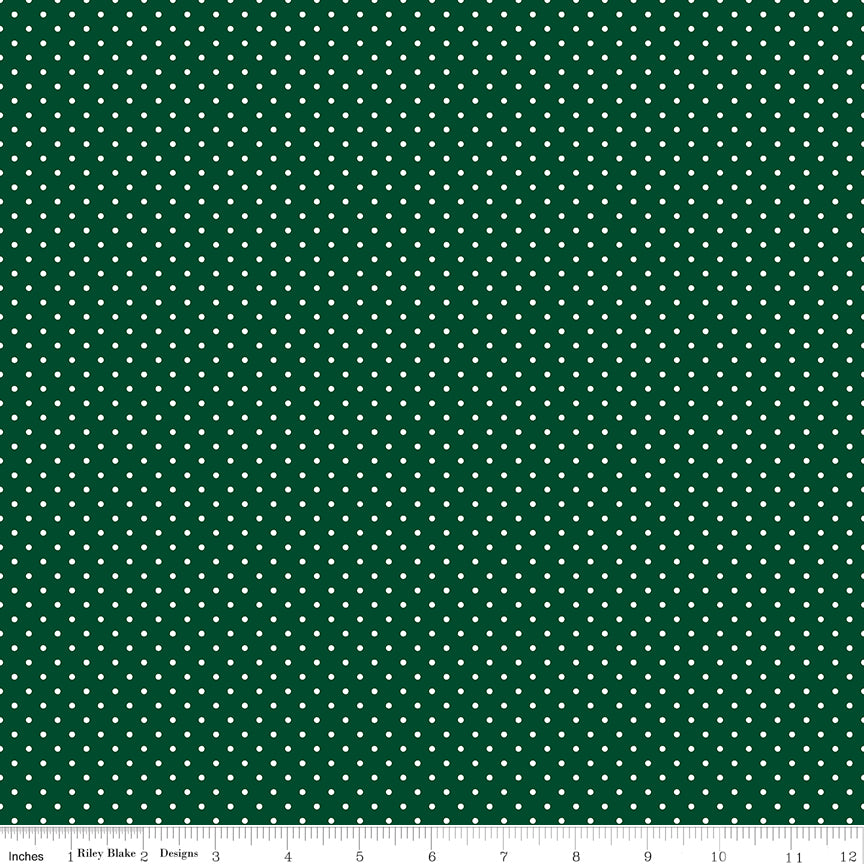 Swiss Dot White on Christmas Green Fabric by Riley Blake Designs, C670-CHRISTMAS, 1/2 yard increments