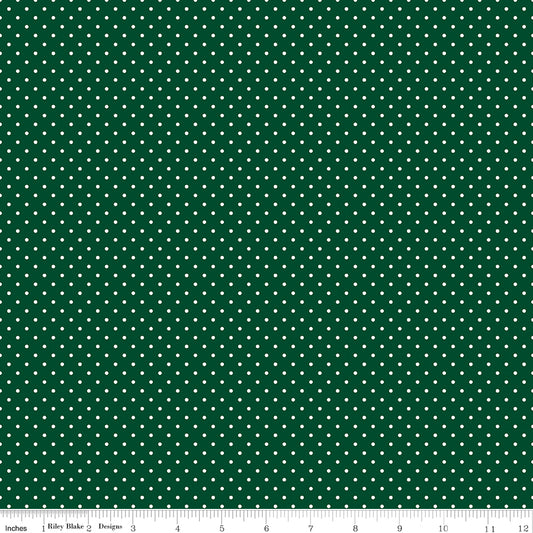 Swiss Dot White on Christmas Green Fabric by Riley Blake Designs, C670-CHRISTMAS, 1/2 yard increments