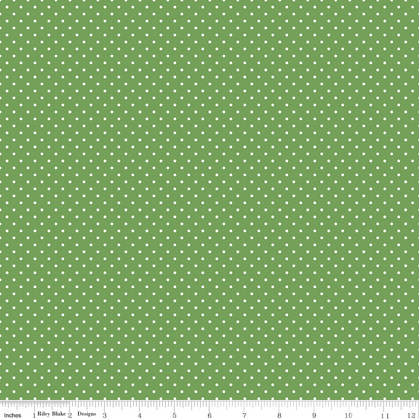 Swiss Dot White on Clover Fabric by Riley Blake Designs, C670-CLOVER, 1/2 yard increments