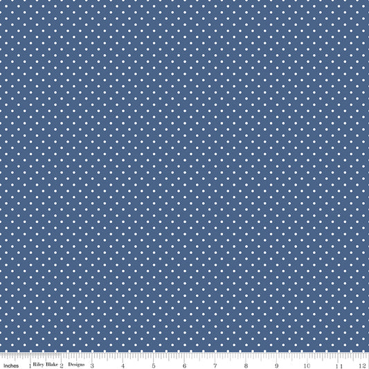 Swiss Dot White on Denim, C670-DENIM, 1/2 yard increments