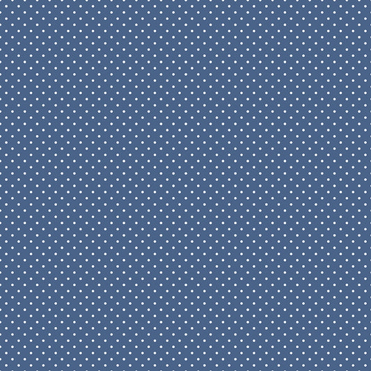 Swiss Dot White on Denim, C670-DENIM, 1/2 yard increments