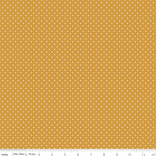 Swiss Dot White On Golden Fabric by Riley Blake Designs, C670-GOLDEN, 1/2 yard increments