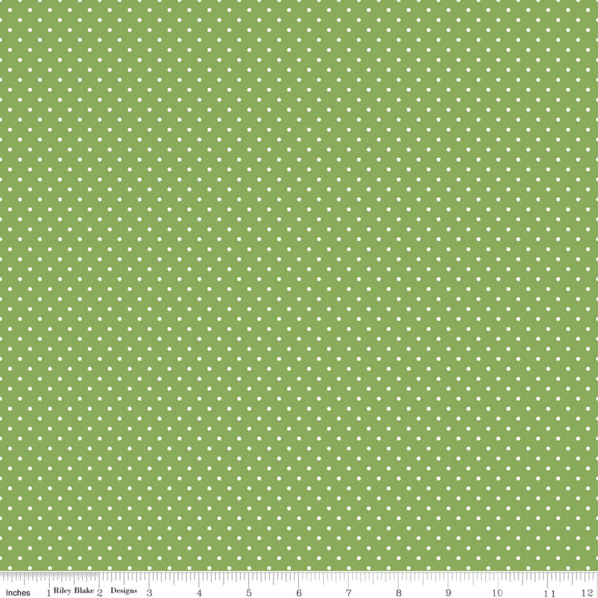 Swiss Dot White on Green Fabric by Riley Blake Designs, C670-GREEN, 1/2 yard increments