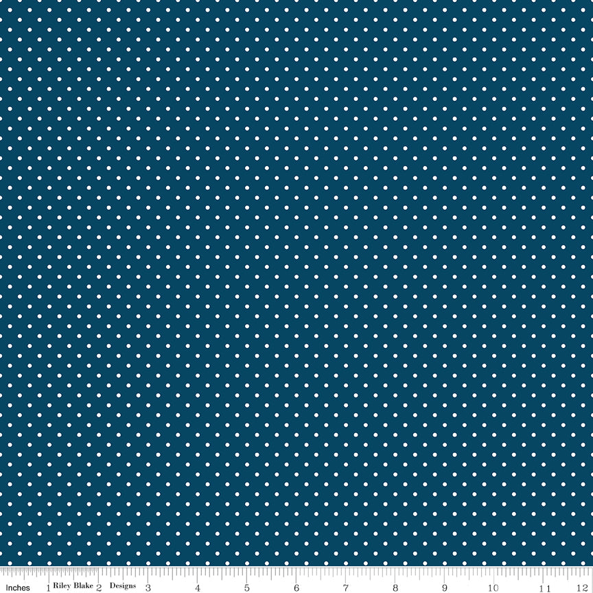 Swiss Dot White On Oxford Blue Fabric by Riley Blake Designs, C670-OXFORDBLUE, 1/2 yard increments