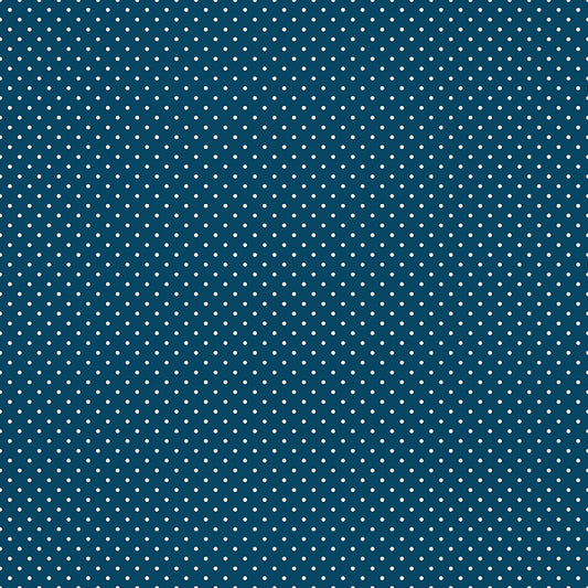 Swiss Dot White On Oxford Blue Fabric by Riley Blake Designs, C670-OXFORDBLUE, 1/2 yard increments
