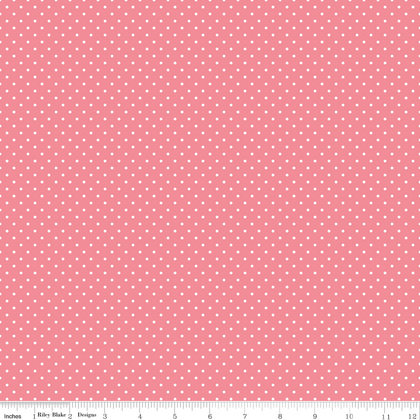 Swiss Dot White On Sugar Pink Fabric by Riley Blake Designs, C670-SUGARPINK, 1/2 yard increments