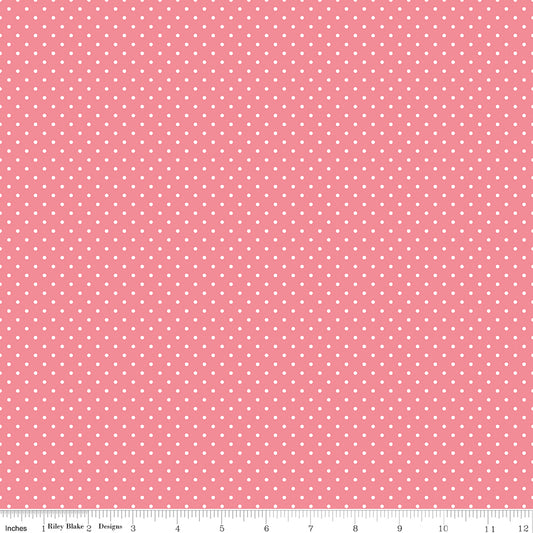 Swiss Dot White On Sugar Pink Fabric by Riley Blake Designs, C670-SUGARPINK, 1/2 yard increments