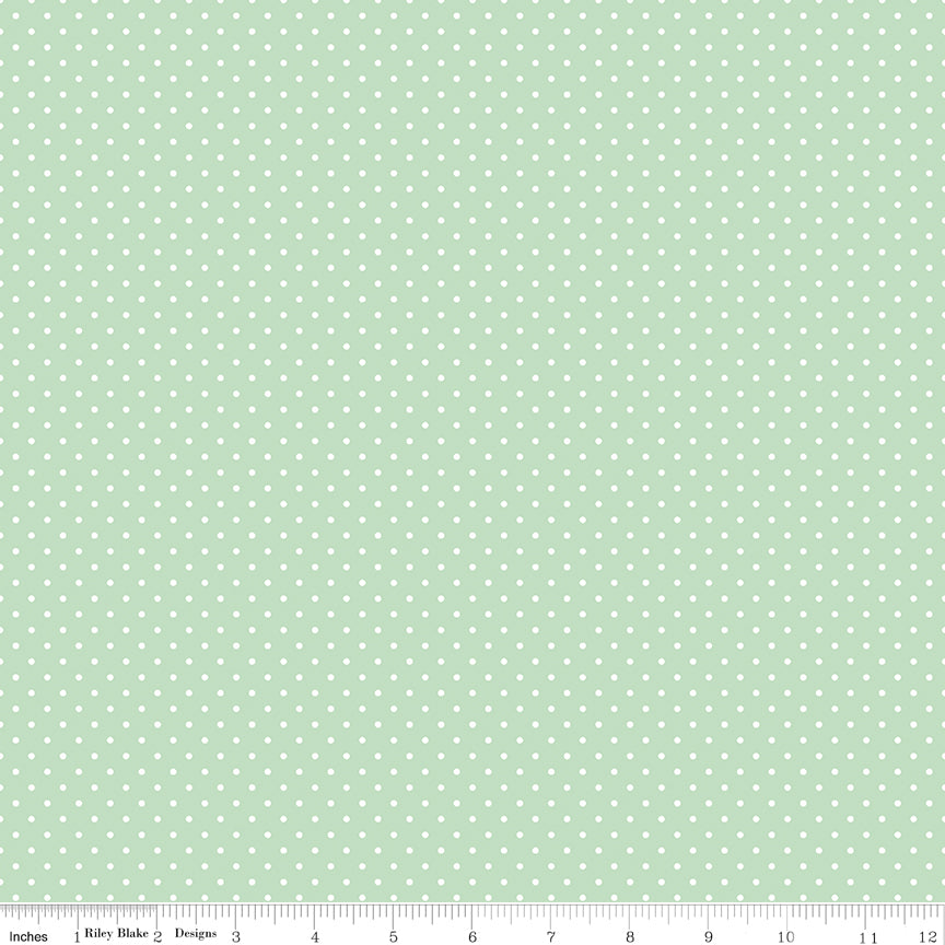 Swiss Dot White on Sweet Mint Fabric by Riley Blake Designs, C670-SWEETMINT, 1/2 yard increments