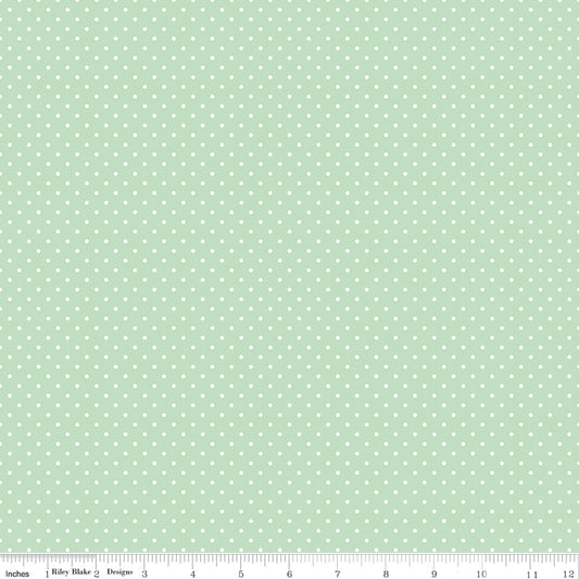 Swiss Dot White on Sweet Mint Fabric by Riley Blake Designs, C670-SWEETMINT, 1/2 yard increments