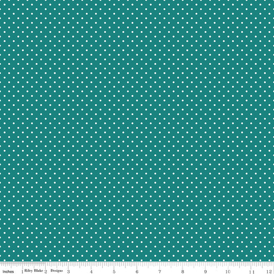 Riley Blake Fabric -White Swiss Dot On Teal C670-Teal