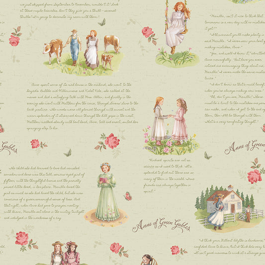 Anne of Green Gables Main Sage for Riley Blake Fabrics, CD16120-SAGE, 1/2 yard increments