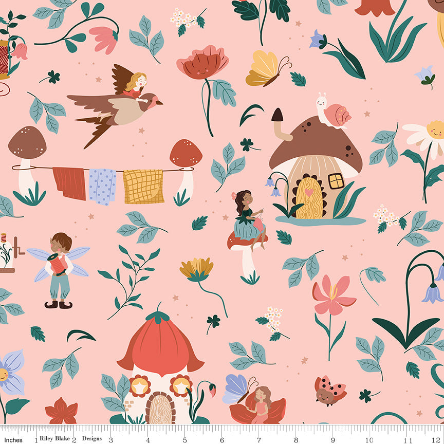 Thimbelina & the Sewing Fairies Main Apricot Mist by Jennifer Long for Riley Blake Fabrics CD16860-APRICOTMIST, 1/2 yard increments