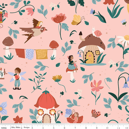 Thimbelina & the Sewing Fairies Main Apricot Mist by Jennifer Long for Riley Blake Fabrics CD16860-APRICOTMIST, 1/2 yard increments