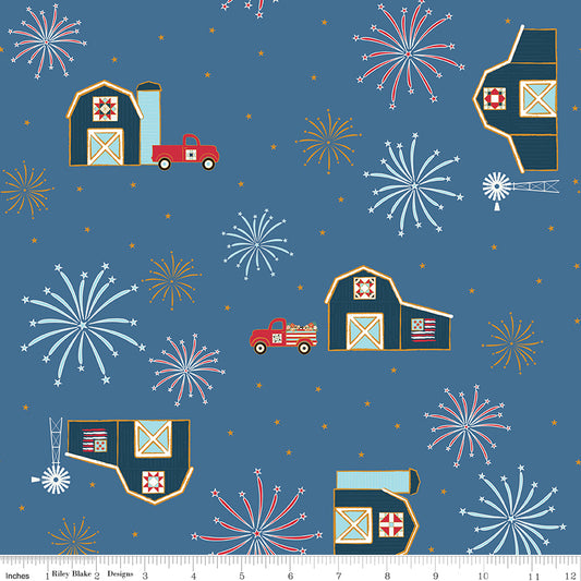 Sweet Freedom Barns Denim Sparkle for Riley Blake Fabrics SC14411-DENIM