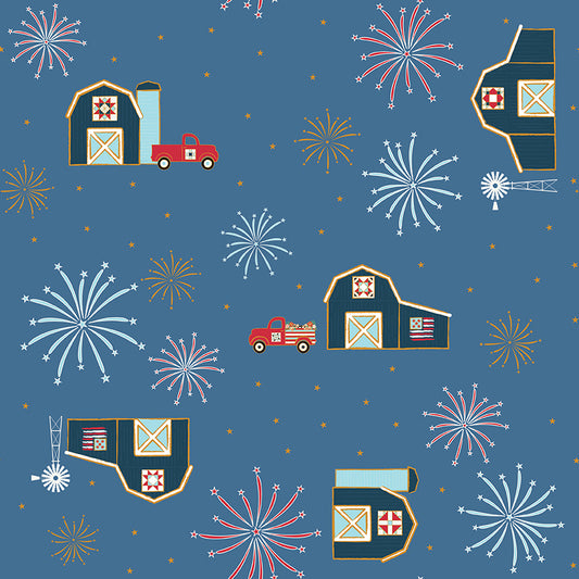 Sweet Freedom Barns Denim Sparkle for Riley Blake Fabrics SC14411-DENIM