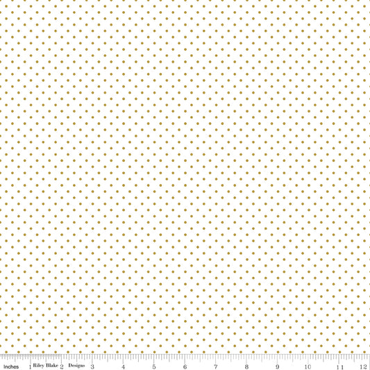 Swiss Dot Gold Sparkle on White Fabric by Riley Blake Designs, SC660-GOLD, 1/2 yard increments