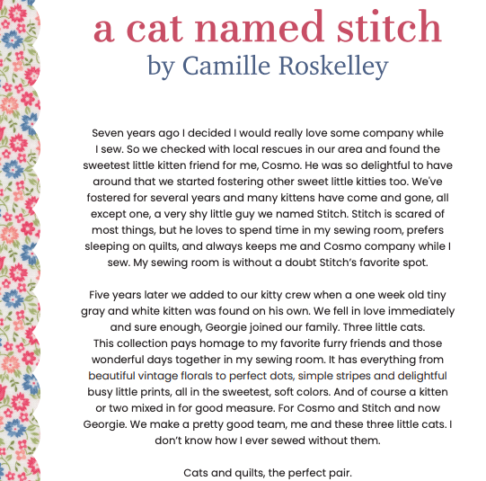 A Cat Named Stitch Sweet Paisley Floral Blue by Camille Roskelley of Moda Fabrics 55346 13, 1/2 yard increments