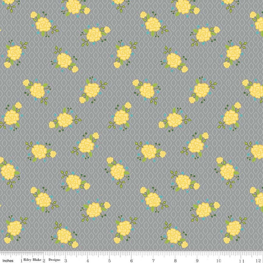 Wildflower Boutique by Heather Peterson Floral Gray by Riley Blake Fabrics C8832-GRAY, 1/2 yard increments