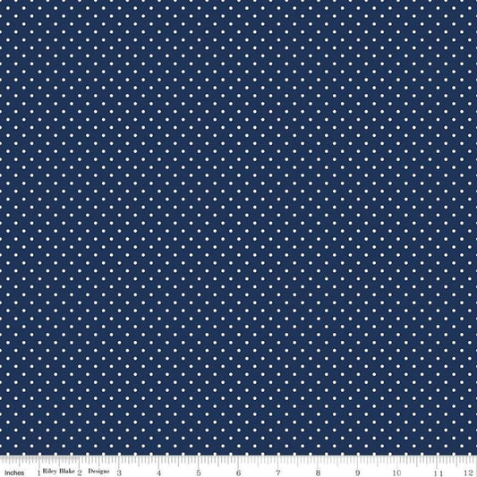 Riley Blake Fabric -White Swiss Dot On Navy C670-21 NAVY