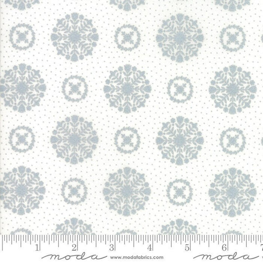 Moda Fabric Vintage Holiday Snowflakes Metallic Silver Fabric by Bonnie & Camille 55166 18M, 1/2 yard increments