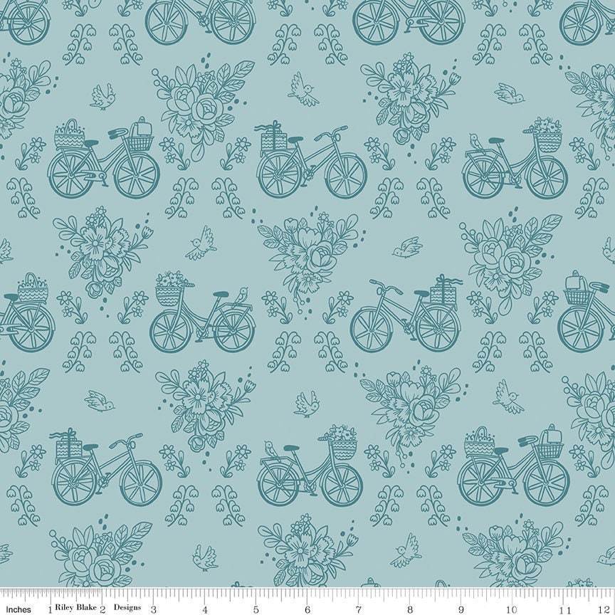 Sweet Picnic Bicycle Ride Sky by Natàlia Juan Abelló  for Riley Blake Designs C12092-SKY