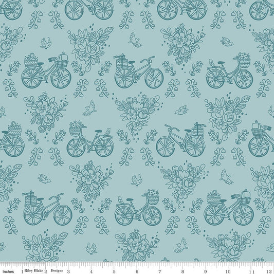 Sweet Picnic Bicycle Ride Sky by Natàlia Juan Abelló  for Riley Blake Designs C12092-SKY