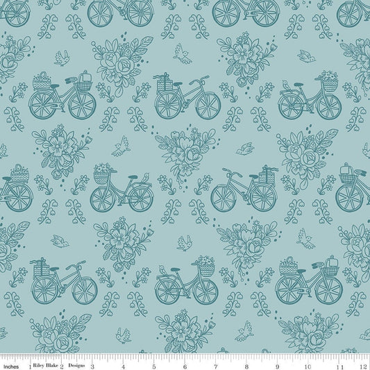 Sweet Picnic Bicycle Ride Sky by Natàlia Juan Abelló for Riley Blake Designs C12092-SKY