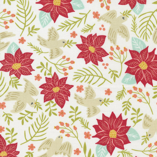 Joyful Joyful Peace Large Floral Birds Poinsettia Cream by Stacy Iest Hsu for Moda Fabrics 20802 11