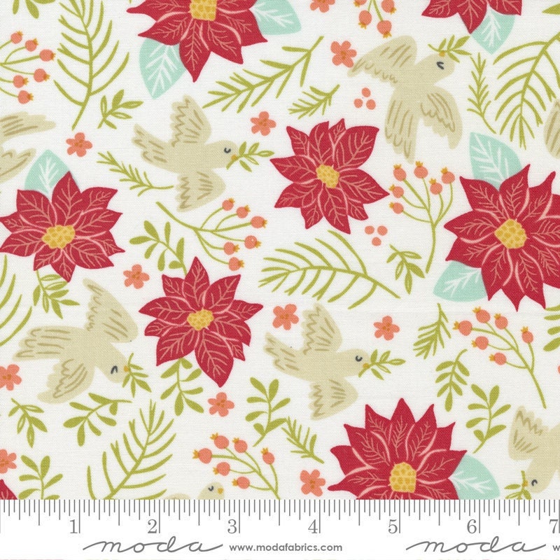 Joyful Joyful Peace Large Floral Birds Poinsettia Cream by Stacy Iest Hsu for Moda Fabrics 20802 11