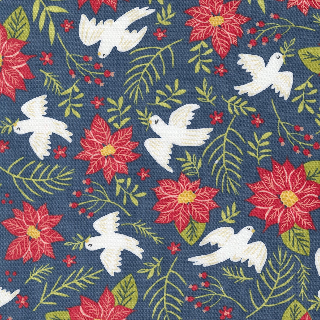 Joyful Joyful Peace Large Floral Birds Poinsettia Midnight by Stacy Iest Hsu for Moda Fabrics 20802 24