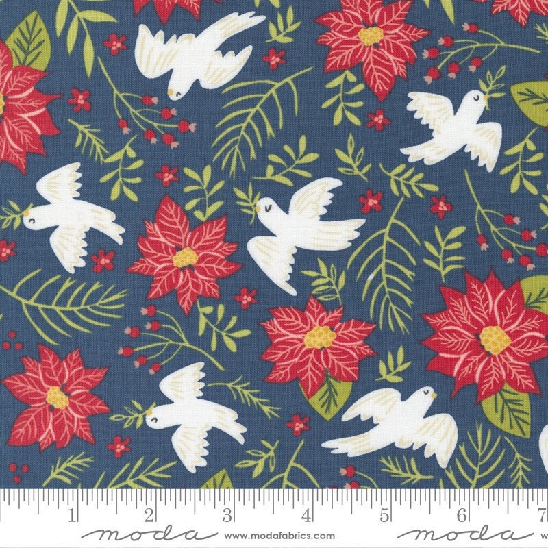 Joyful Joyful Peace Large Floral Birds Poinsettia Midnight by Stacy Iest Hsu for Moda Fabrics 20802 24