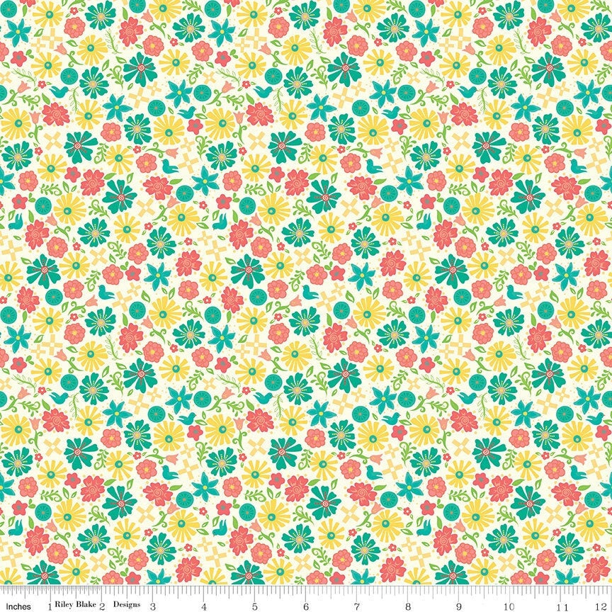 Gingham Cottage Flowers Cream C13015-CREAM by Heather Peterson for Riley Blake Fabrics