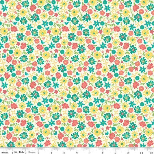 Gingham Cottage Flowers Cream C13015-CREAM by Heather Peterson for Riley Blake Fabrics