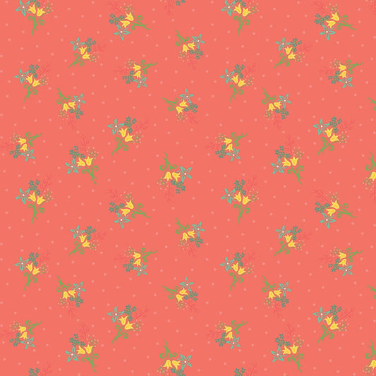 Gingham Cottage Scatter Floral Coral C13013-CORAL by Heather Peterson for Riley Blake Fabrics