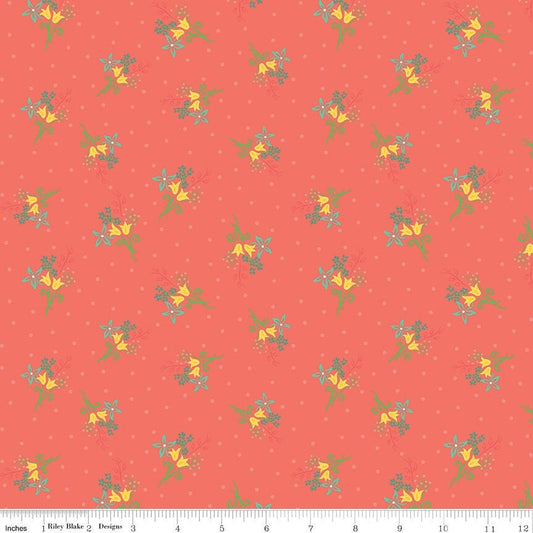 Gingham Cottage Scatter Floral Coral C13013-CORAL by Heather Peterson for Riley Blake Fabrics