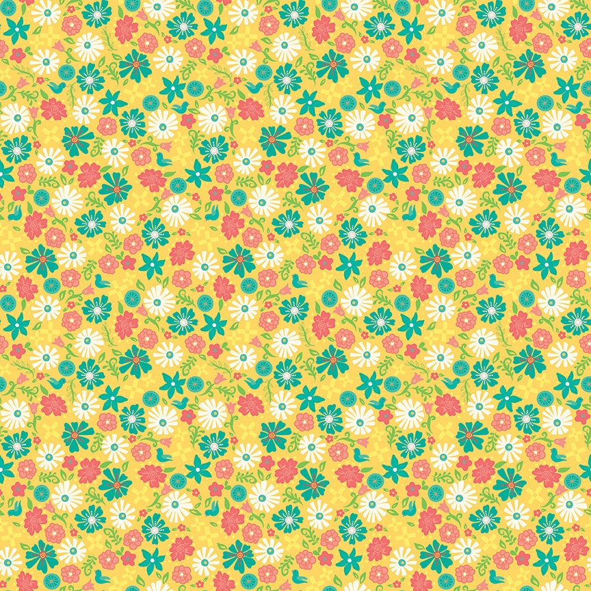 Gingham Cottage Flowers Yellow C13015-YELLOW by Heather Peterson for Riley Blake Fabrics