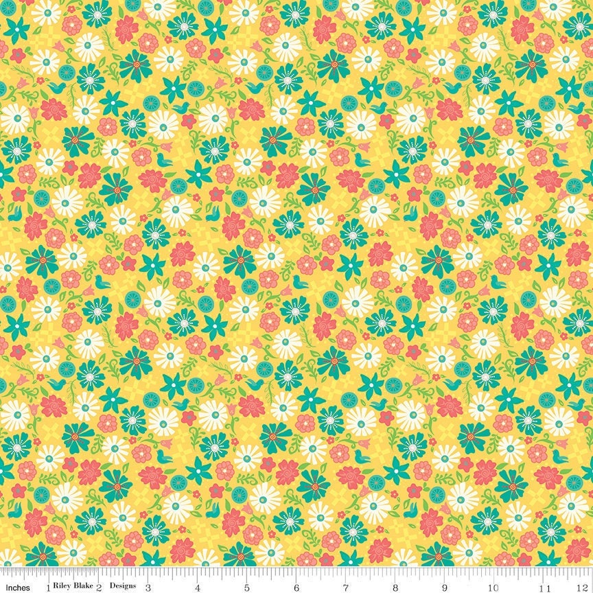 Gingham Cottage Flowers Yellow C13015-YELLOW by Heather Peterson for Riley Blake Fabrics