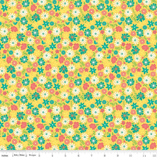 Gingham Cottage Flowers Yellow C13015-YELLOW by Heather Peterson for Riley Blake Fabrics